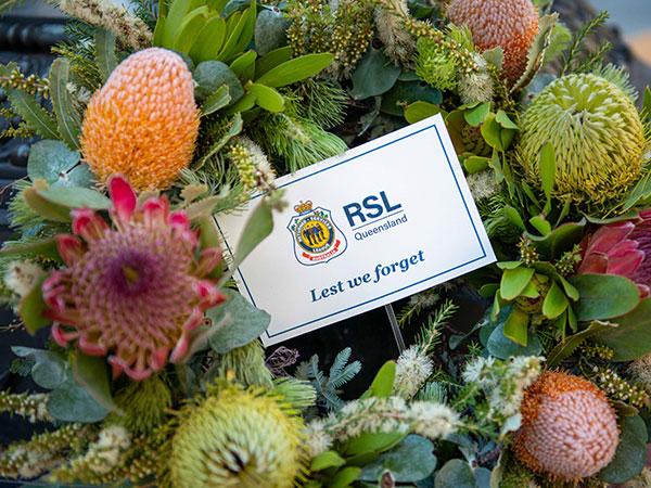 Lets we forget card sitting within a wreath